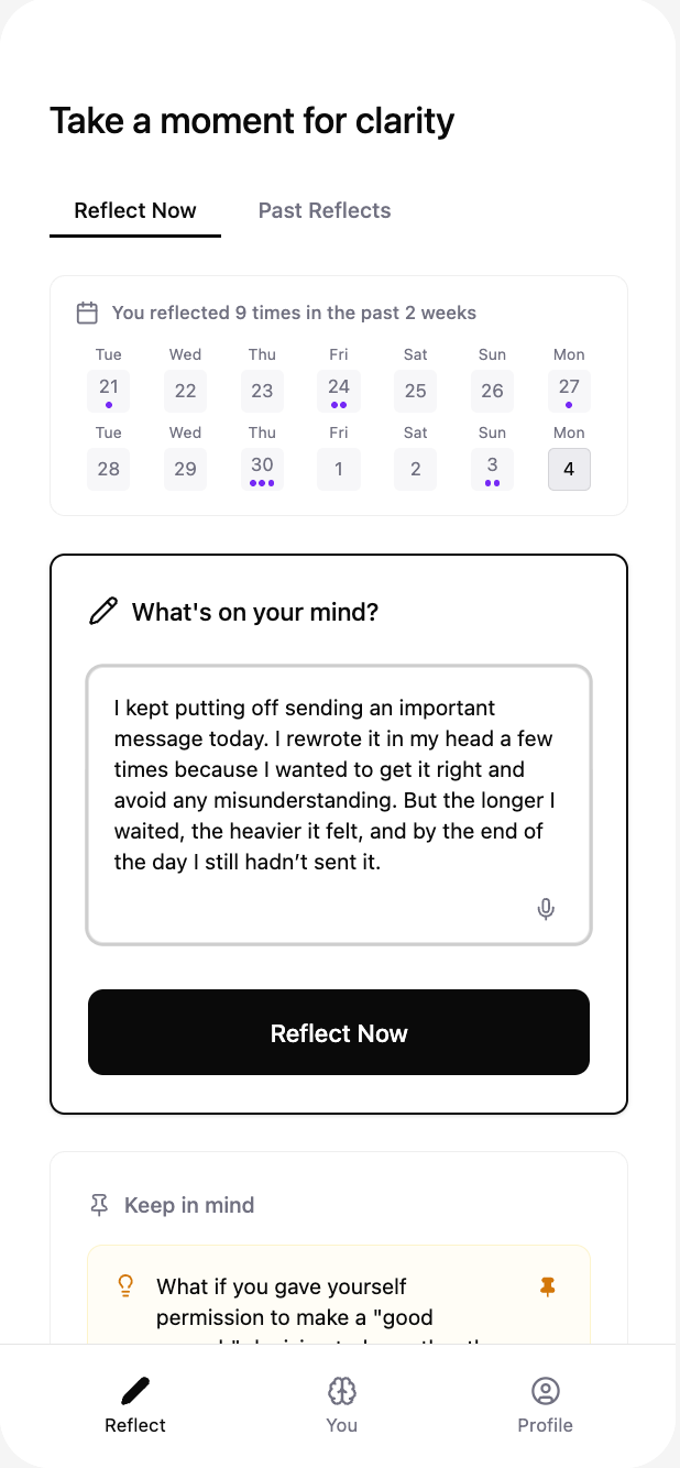 Reflect app screen for writing about a moment